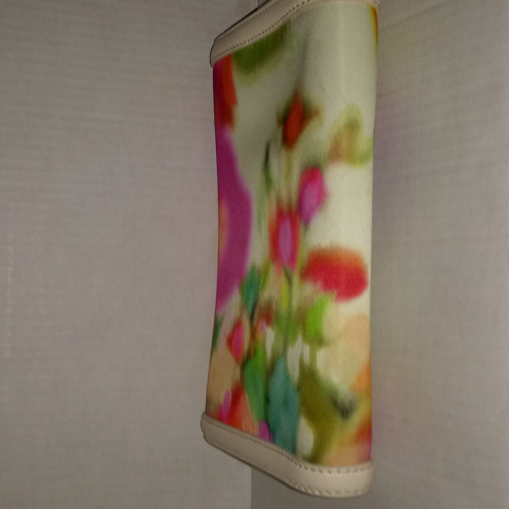 KATE SPADE MULTI COLOR SATIN CLUTCH WITH LEATHER TRIM - Picture 5 of 13
